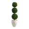 3.5ft. Boxwood Triple Ball Topiary Artificial Tree in White Planter